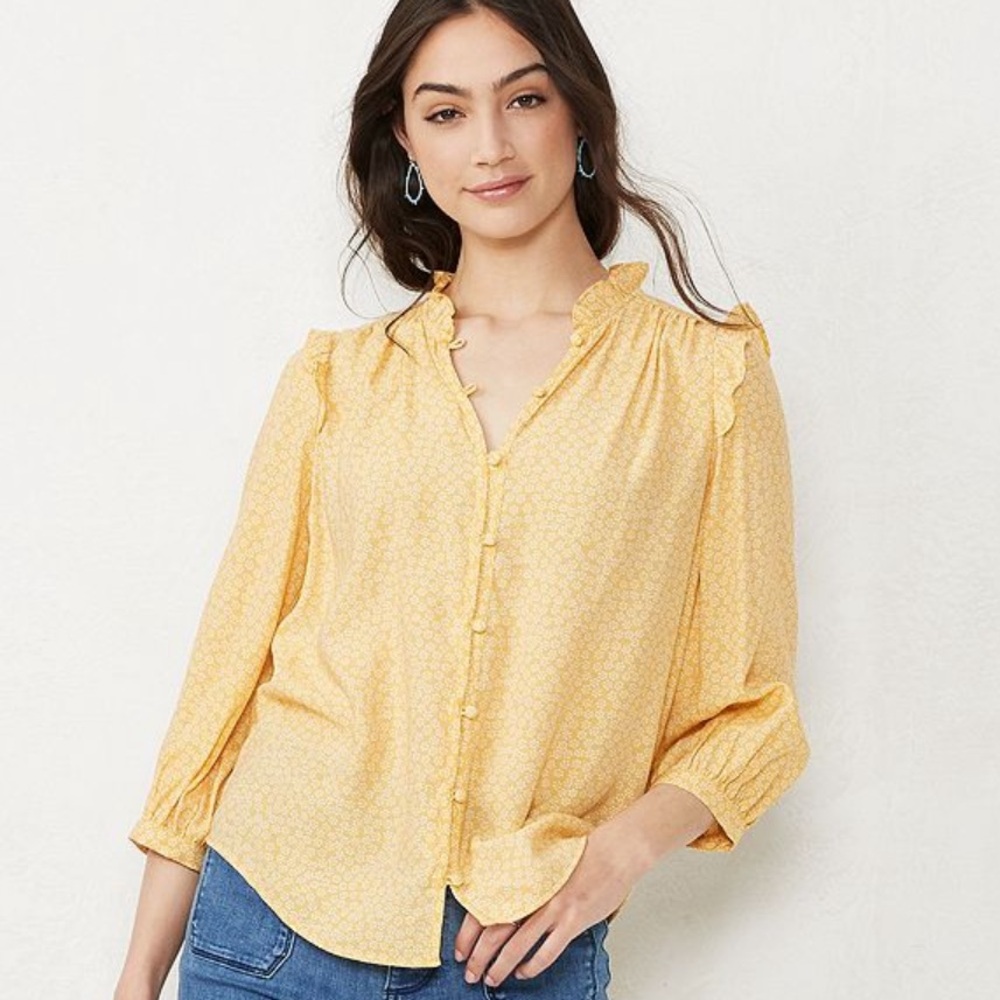 Lauren Conrad LC Yellow Ruffled Women's Top XL NWOT